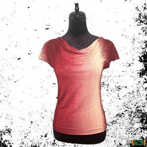 Vintage Toomi Y2K Drape Cowel Neck Top w/ Keyhole Flutter Sleeves Gradient 2000s